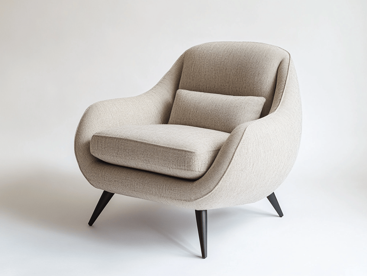 Sillón individual 90×85×85 cm – tela beige claro con patas negras – diseño curvo ergonómico y cojín incluido