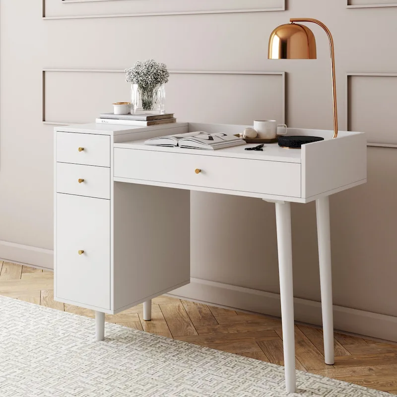 Nathan James Daisy Modern Farmhouse Desk with Storage and Brass Accents