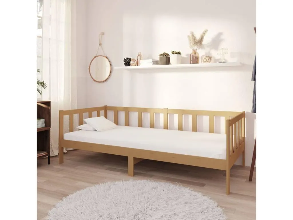 Sofá cama y colchón Mueblestop maciza marrón miel 90x200 cm 04331BDMT