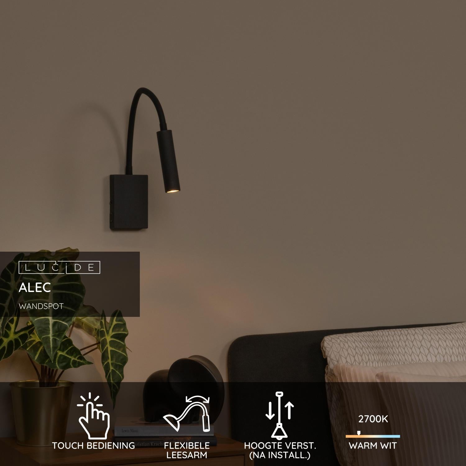 Lucide ALEC Wandspot - Zwart