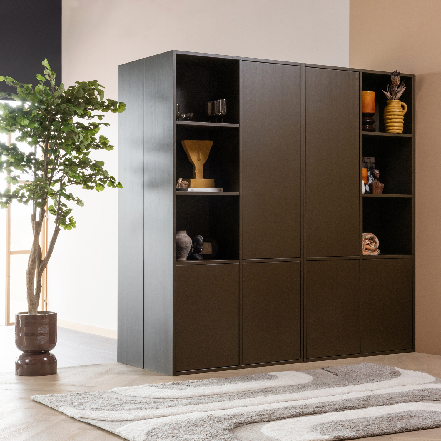 WOOOD Toval Pot Laag - Metaal - Hoogglans Paars Bruin - 40x28x28