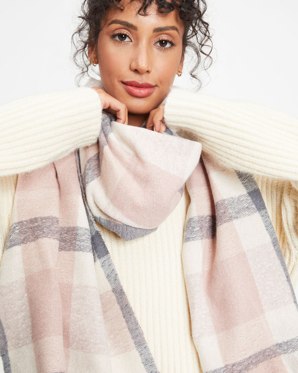 Slush Plaid Scarf - Light Pink - Se7enfashion