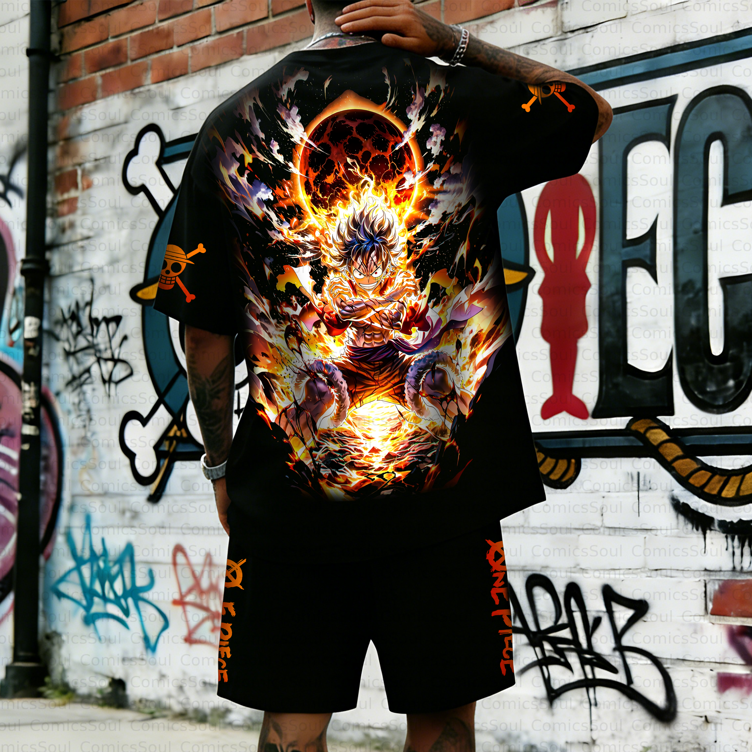 Unisex Anime Inspired Vintage T-shirt& Shorts 2 Pieces Set