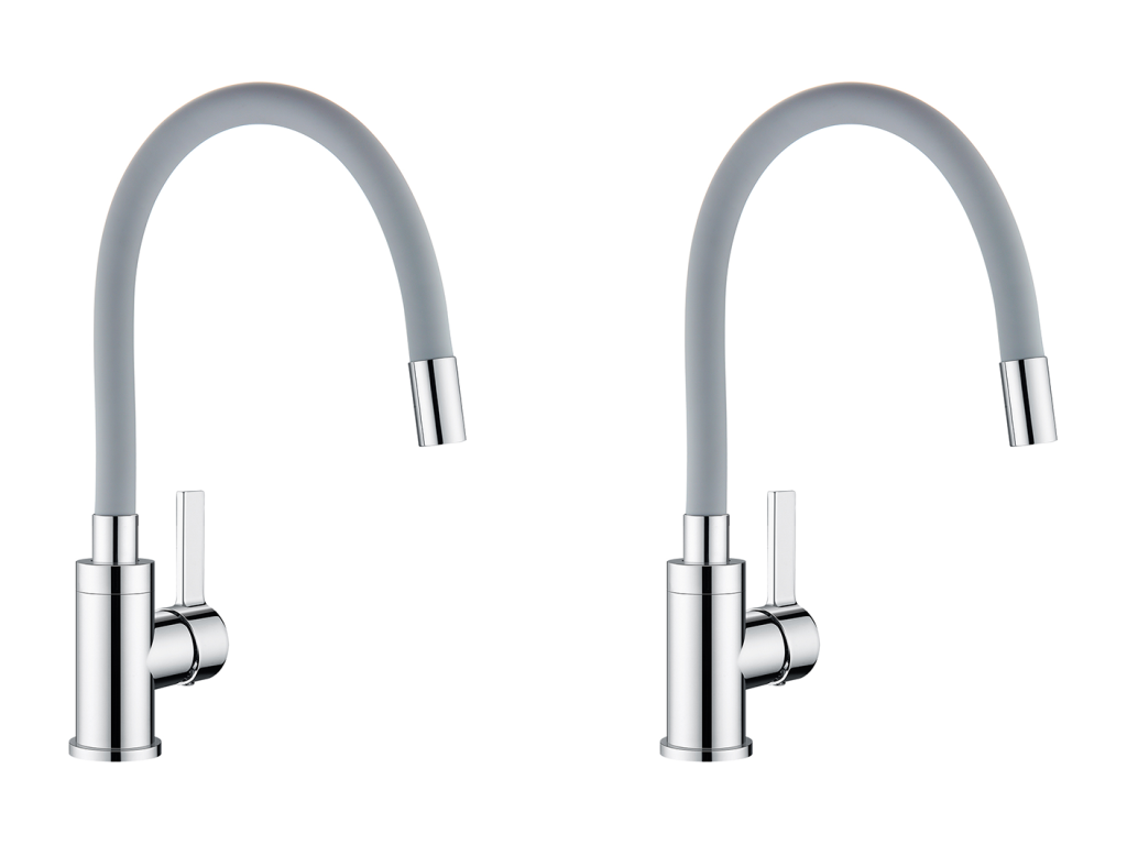 2pcs Decoromantico  Mejidor Cocina Flexible,Grifo Cocina PivotanT de 360°,con manguera de silicona flexible,grifo fregadero agua caliente y fría (gris)