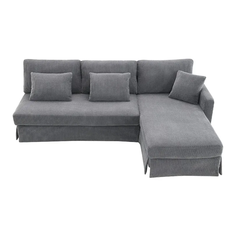 Contemporary L-Shaped Corduroy Sofa with Reversible Chaise from Harper & Bright Designs