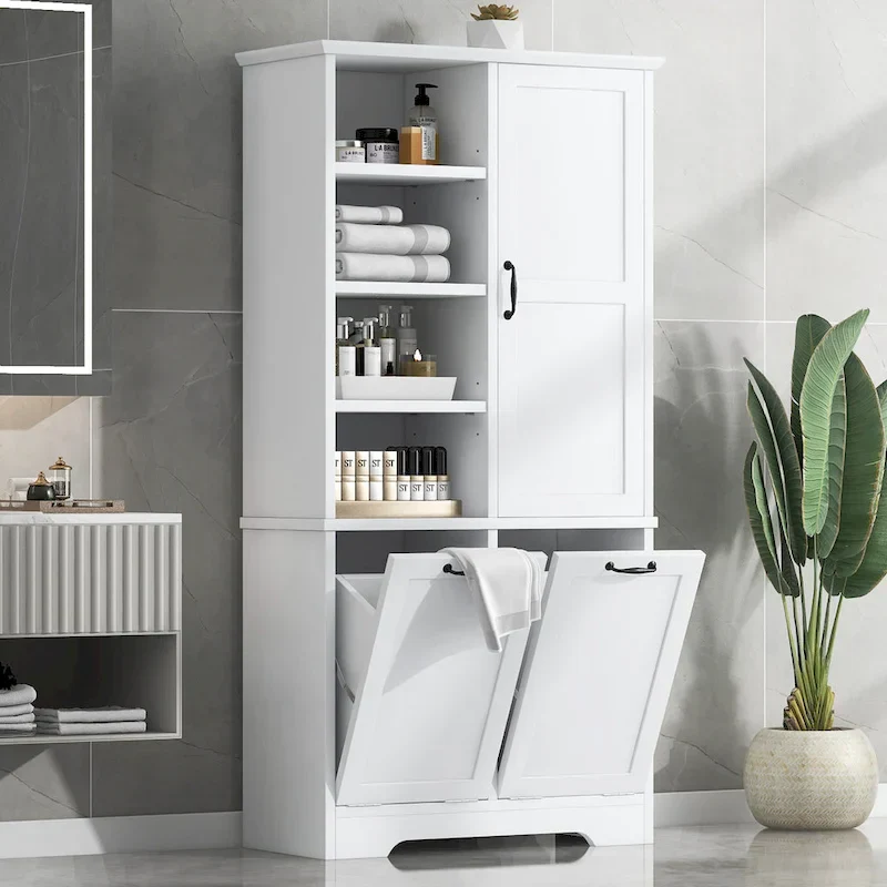 Multi-Functional Bathroom Storage Cabinet with Doors, Drawers, and Tilt-Out Laundry Hamper
