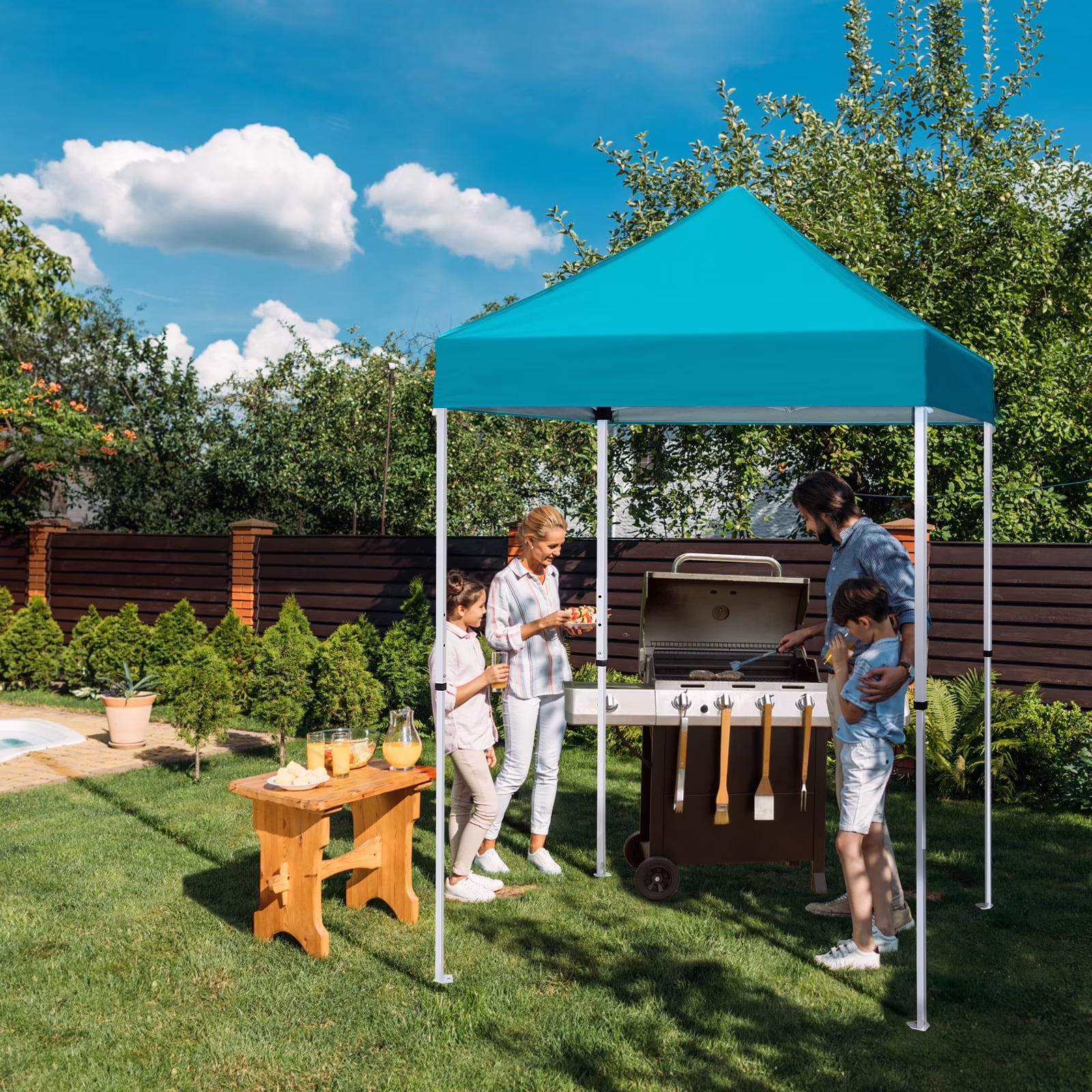 EAGLE PEAK 5x5 Pop up Canopy Tent Instant Outdoor Canopy Easy Set - up Straight Leg Folding Shelter（blue）