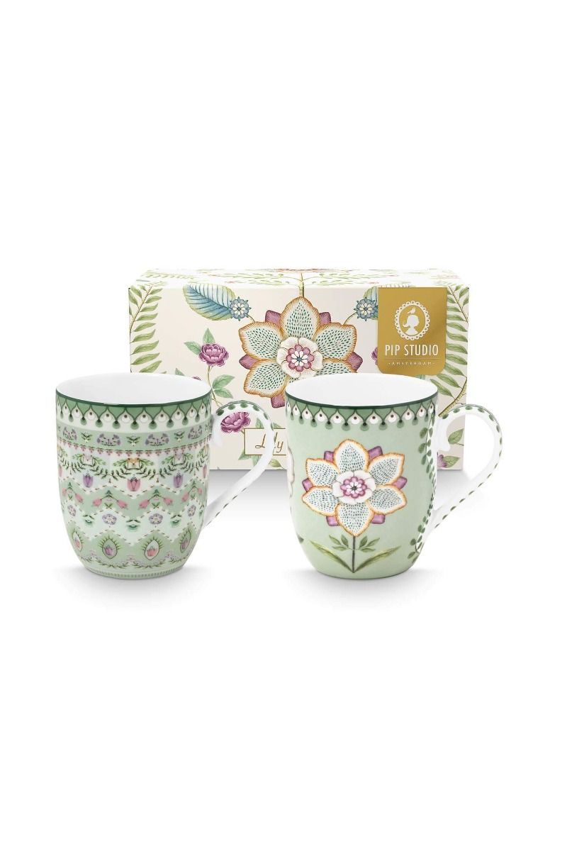 Set/2 Mugs Small Lily&Lotus Light Green