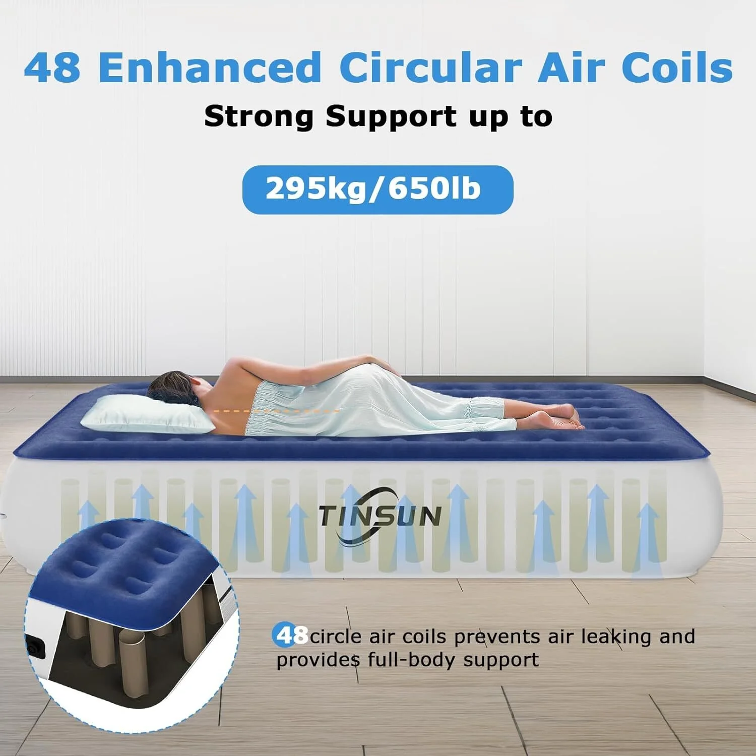 13" Queen Air Mattress, Portable Inflatable Blow Up Bed with Built-in Pump, Air Bed for Camping, Beach, Outdoor, Guest, Blue - Image 3