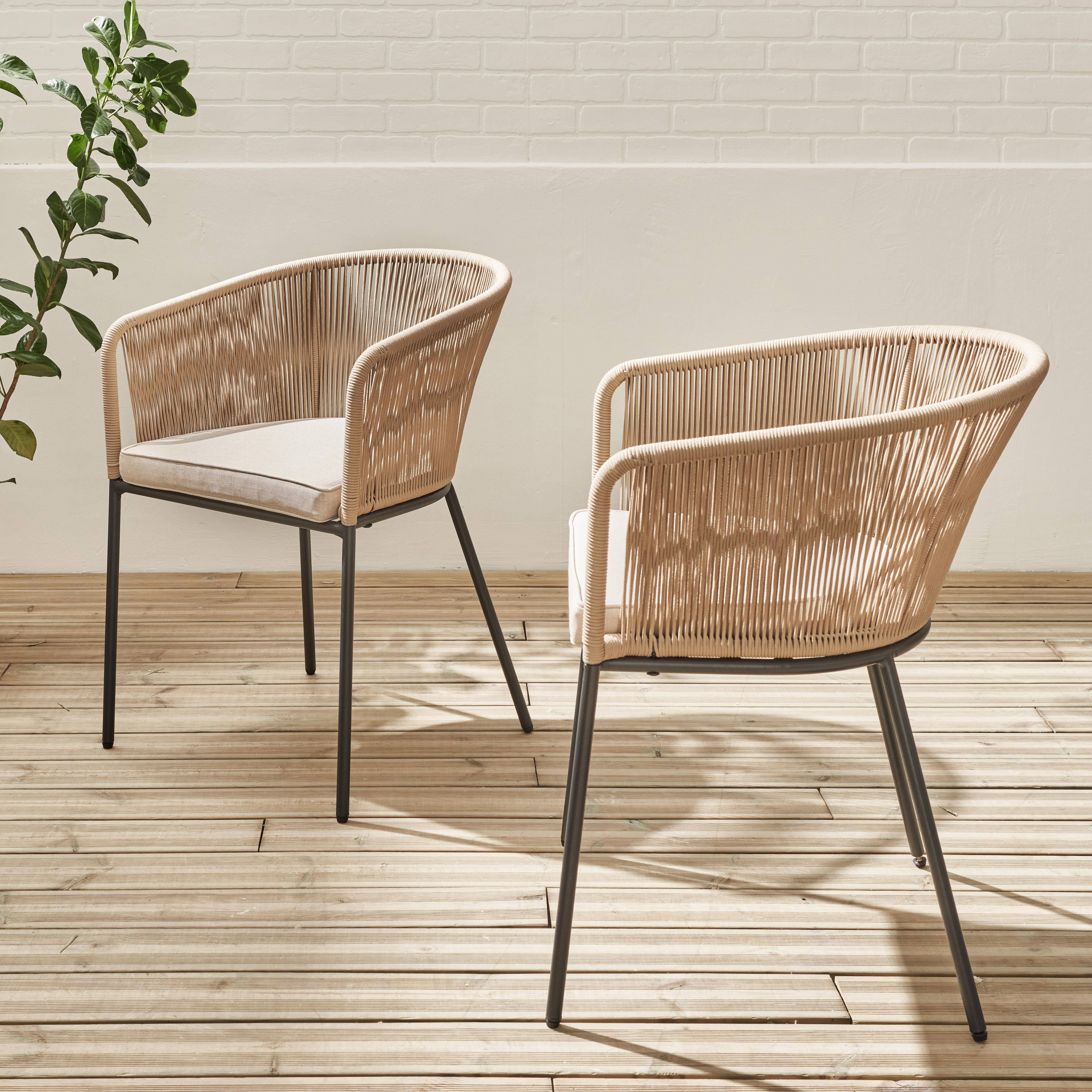 Santos - Sillón de jardín de cuerda y acero galvanizado, set de 2