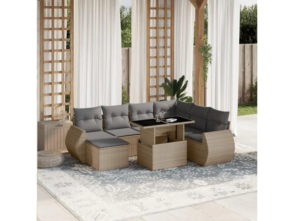 Set de sofás de jardín y cojines 8 piezas ratán sintético beige