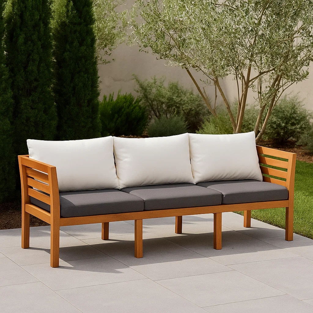 Sofá de exterior,marrón,madera y tela,adecuado para jardín,154x55x60cm