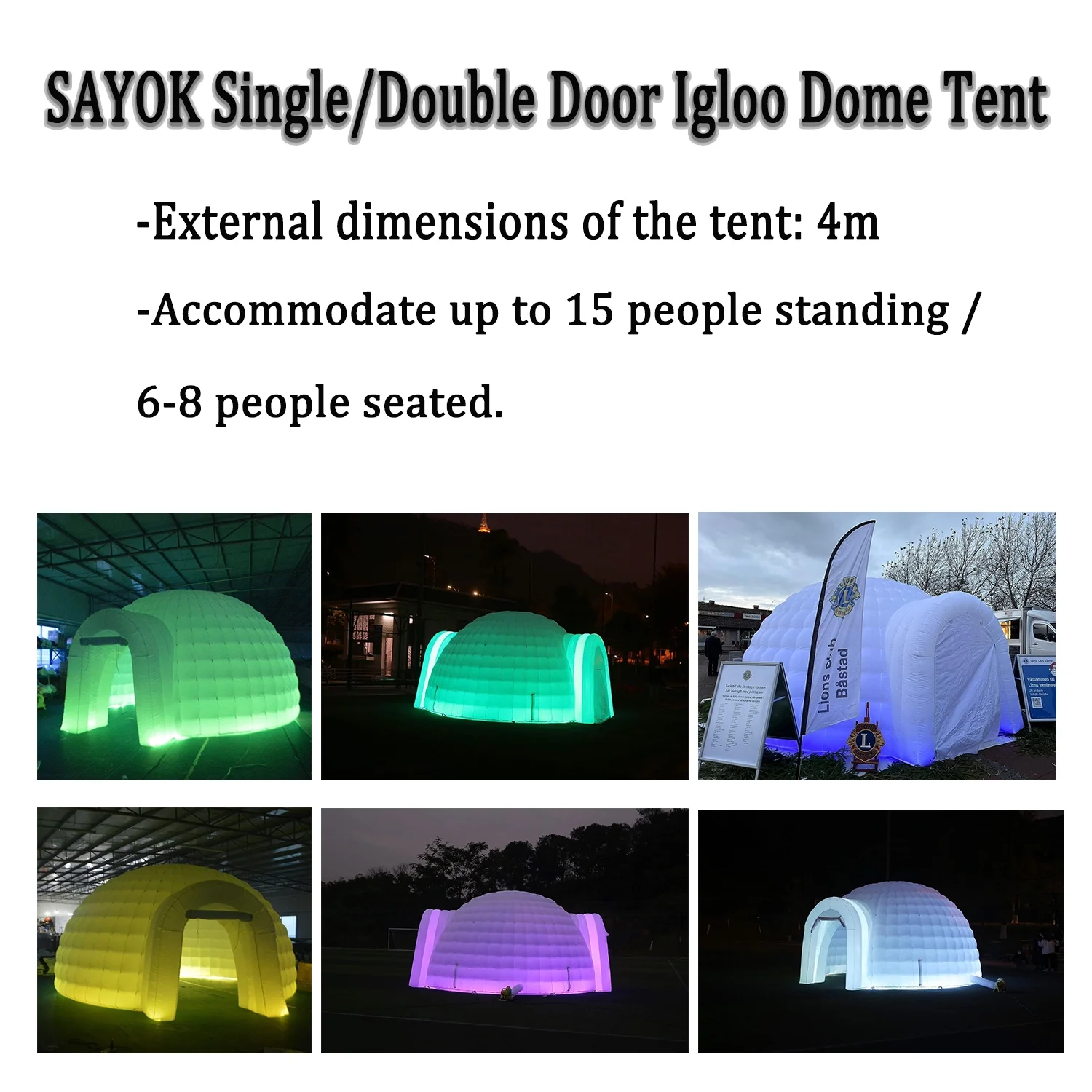 SAYOK 16.4ft Inflatable Igloo Dome Tent with LED Lgith Protable White Nightclub Tent for Party Wedding Event - Image 4