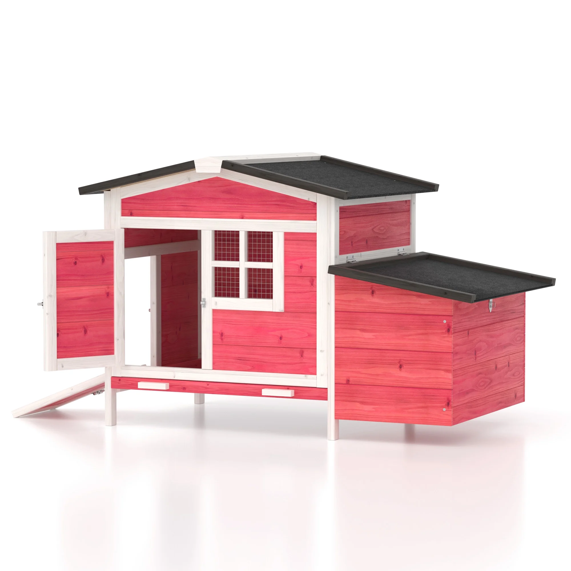 Outdoor Chicken Coop Rabbit Hutch Wooden Hen House w/ Nesting Box & Tray Poultry Cage for Outdoor Indoor - Image 22