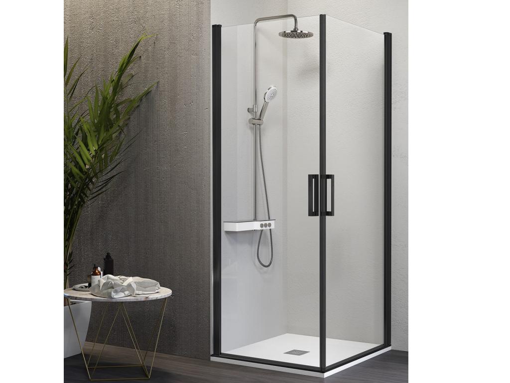 Angular de ducha 2 Puertas Abatibles NARDI perfil negro mate 80 cm