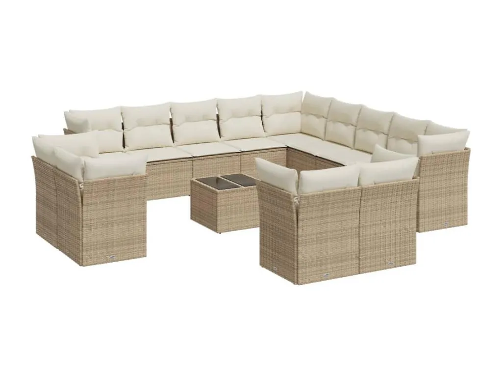 Set de sofás de jardín de 14 piezas con cojines de ratán sintético color beige