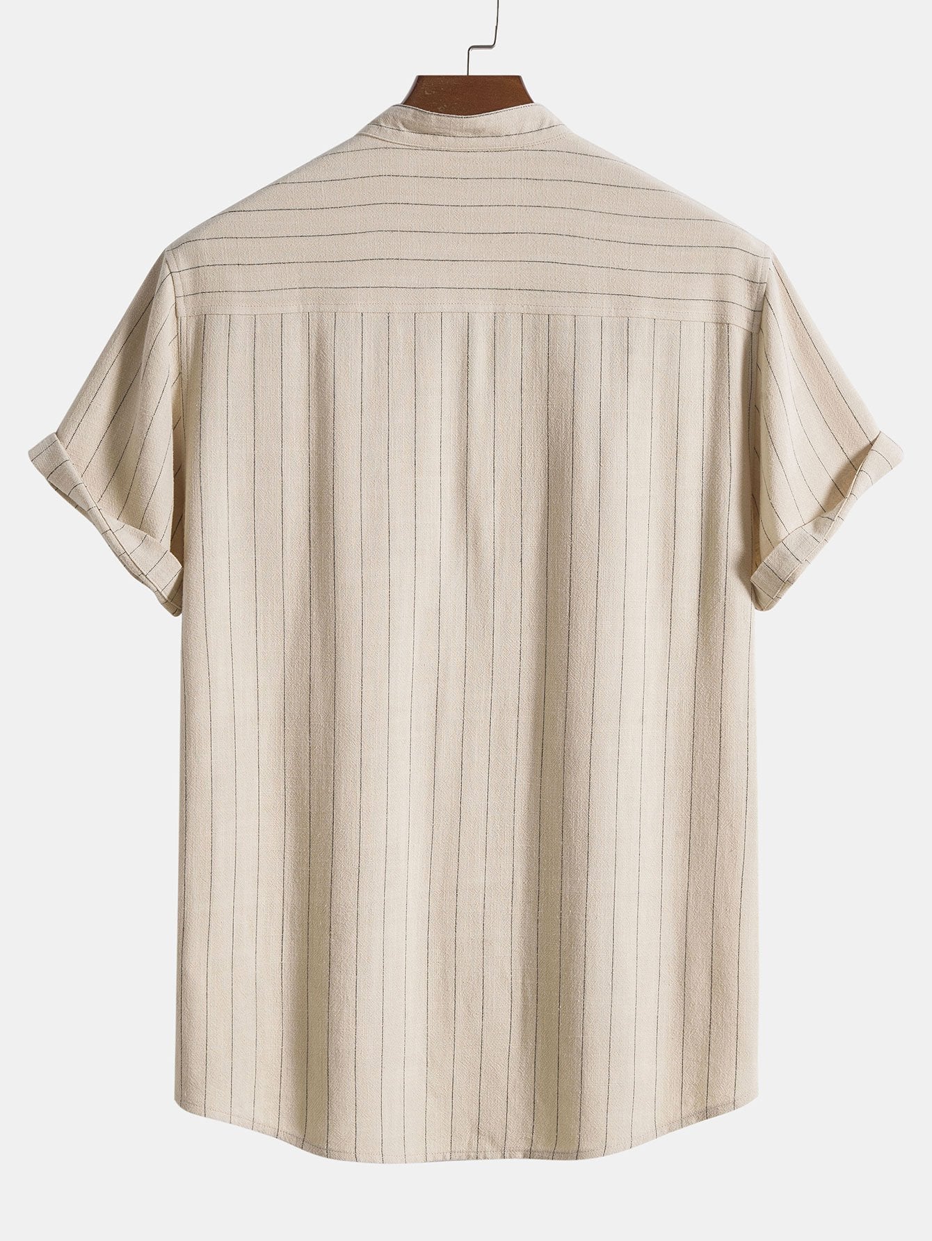 Linen Blend Striped Half Open Placket Henley Collar Shirt