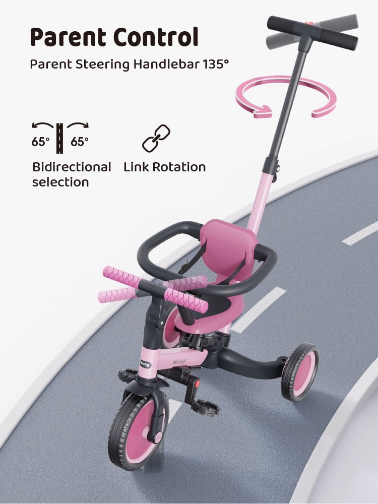 newyoo TR008 5-in-1 Toddler Tricycle with Push Handle, Converts to Balance Bike for 1-3 Year Old, Khaki - Image 17