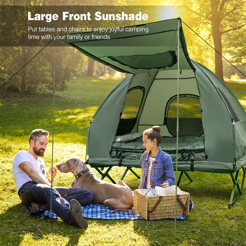 5-in-1 2-Person Portable Camping Tent Cot With Air Mattress, Sleeping Bags And Sunshade - Green & Blue - Image 3 5-in-1 2-Person Portable Camping Tent Cot With Air Mattress, Sleeping Bags And Sunshade - Green & Blue - Image 3
