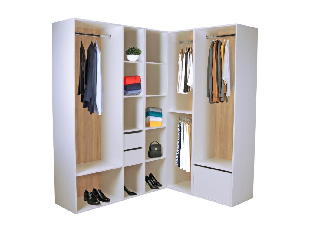 Armario esquinero modular 242.5 Cm - blanco y natural