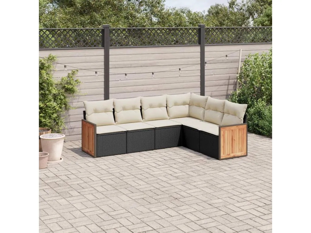 Set de sofás de jardín 6 piezas y cojines ratán sintético negro 51324iesk