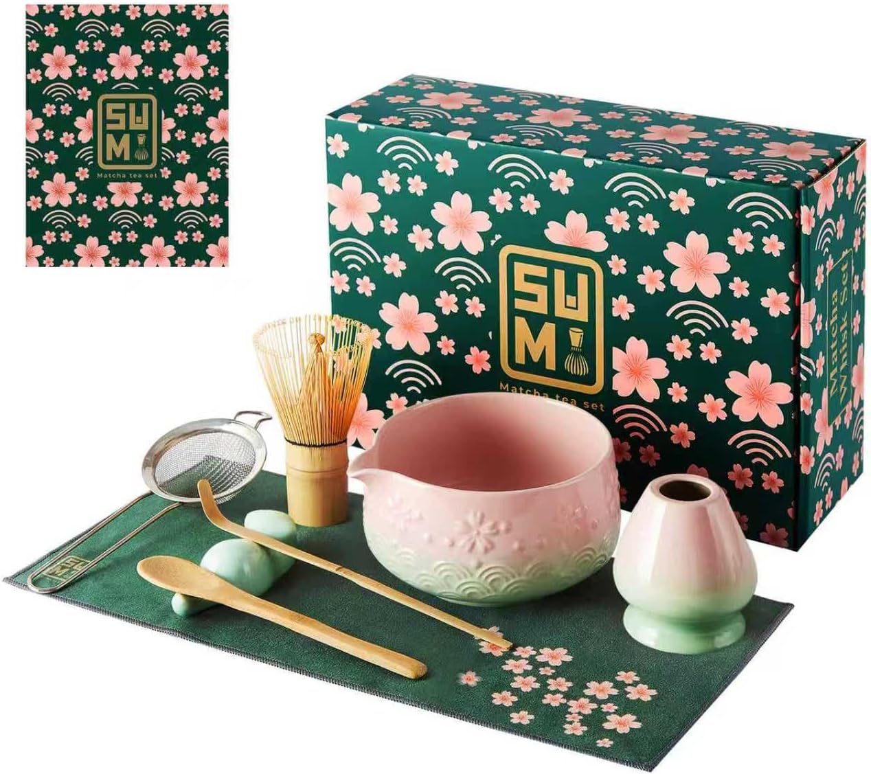 Matcha Whisk Set 9pcs – Matcha Tea Set with Ceramic Matcha Bowl, Bamboo Whisk (Chasen), Scoop, Sifter | Matcha Kit for Japanese Tea Ceremony & Beginners(Gradient)