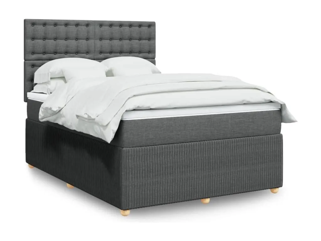 Cama box spring con colchón tela gris oscuro 140x190 cm ylm3520559