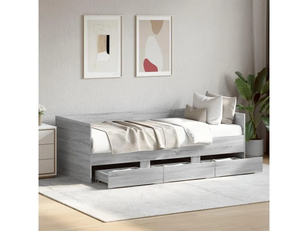 Sofá cama con cajones sin colchón gris Decopractico 75x190 cm CZAC58855