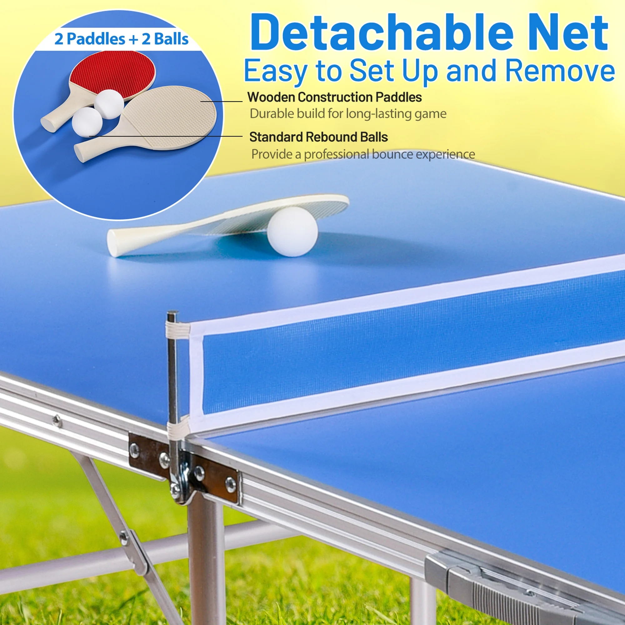 Gymax Folding Table Tennis Table Portable Ping Pong Table w/ 2 Paddles & 2 Balls - Image 7