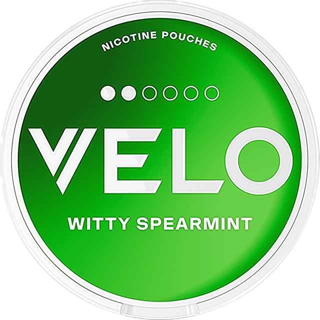 VELO Witty Spearmint 6mg nicotine pouches — Slim Moist can with 20 normal sweet-spearmint pouches