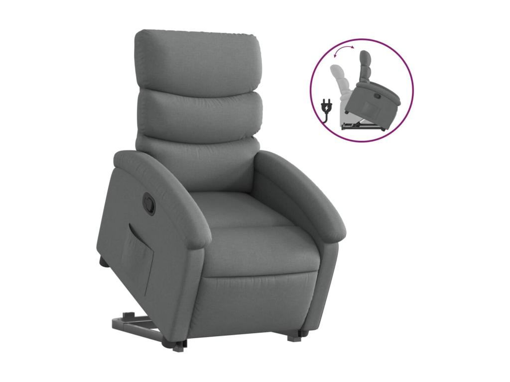 Sillón reclinable elevable de tela gris oscuro