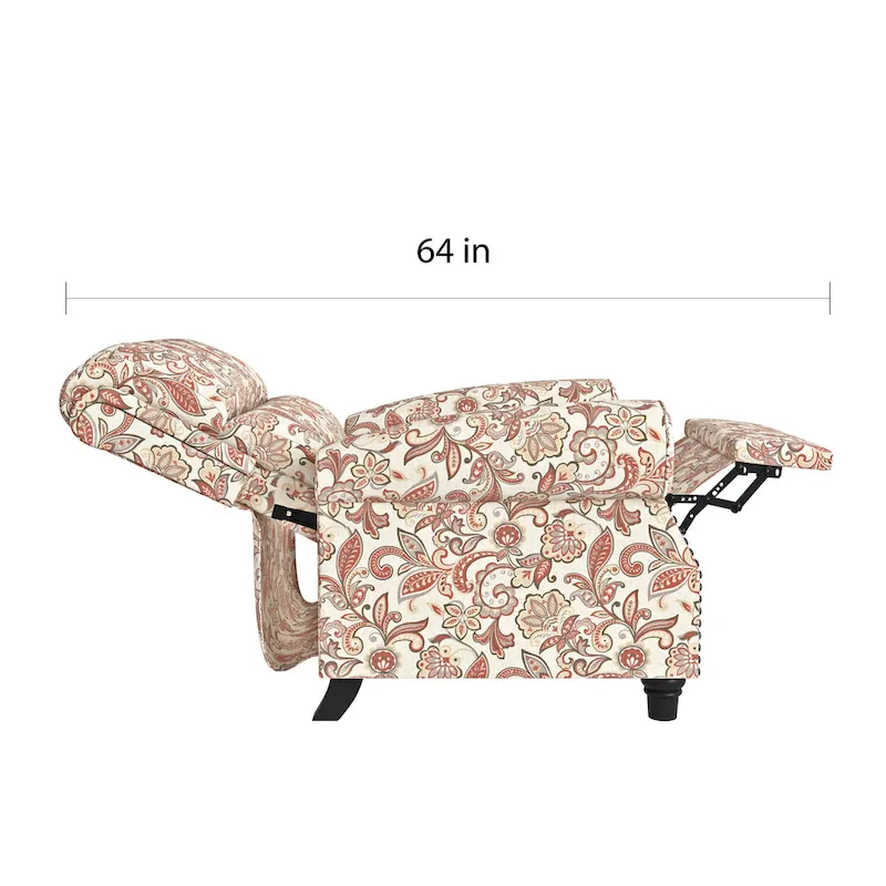 Push Back Recliner Chair with Padded Cushion and Solid Wood Legs