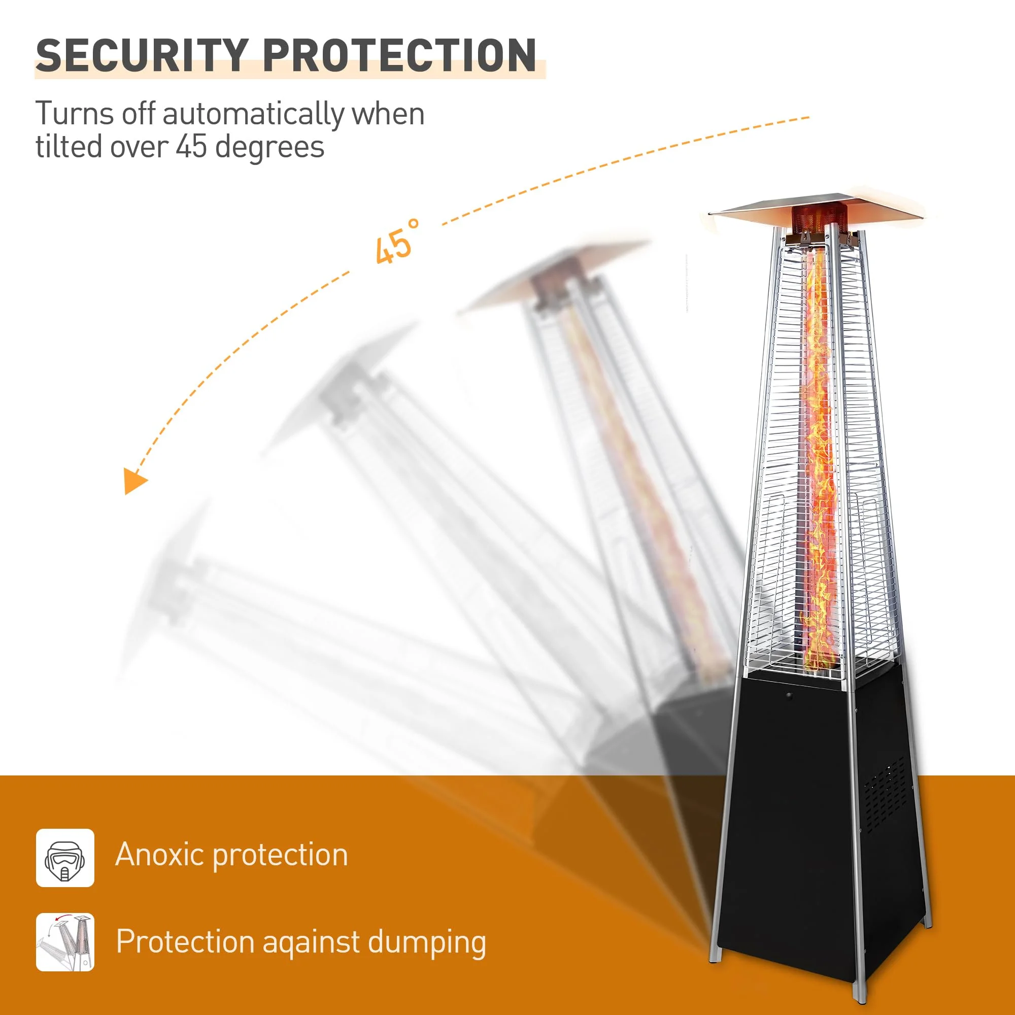 Segmart 48,000 BTU Pyramid Patio Heater, Tall Standing Outdoor Propane Heater with Wheels & Tip-Over Safety Protection, Visible Flame Glass Tube for Backyard, Garden, Commercial Use - Gray - Image 15
