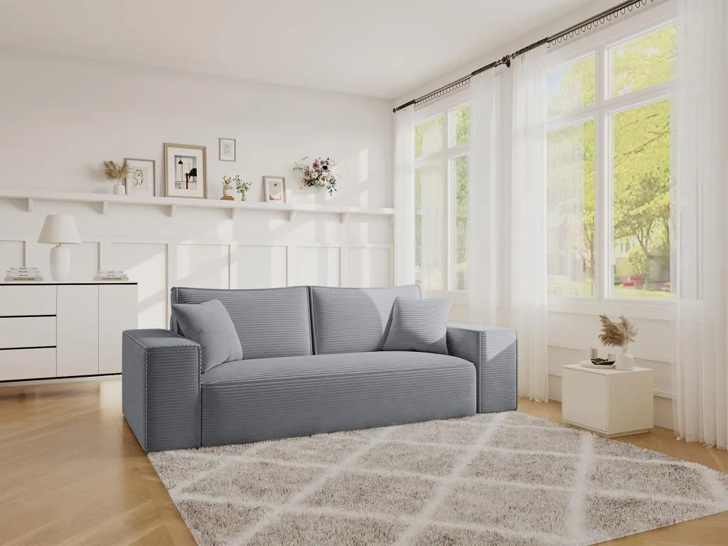 Sofá cama de 4 plazas de apertura rápida en pana gris - Cama de 160 cm - Colchón de 14 cm Hogarmini II 62586gyza