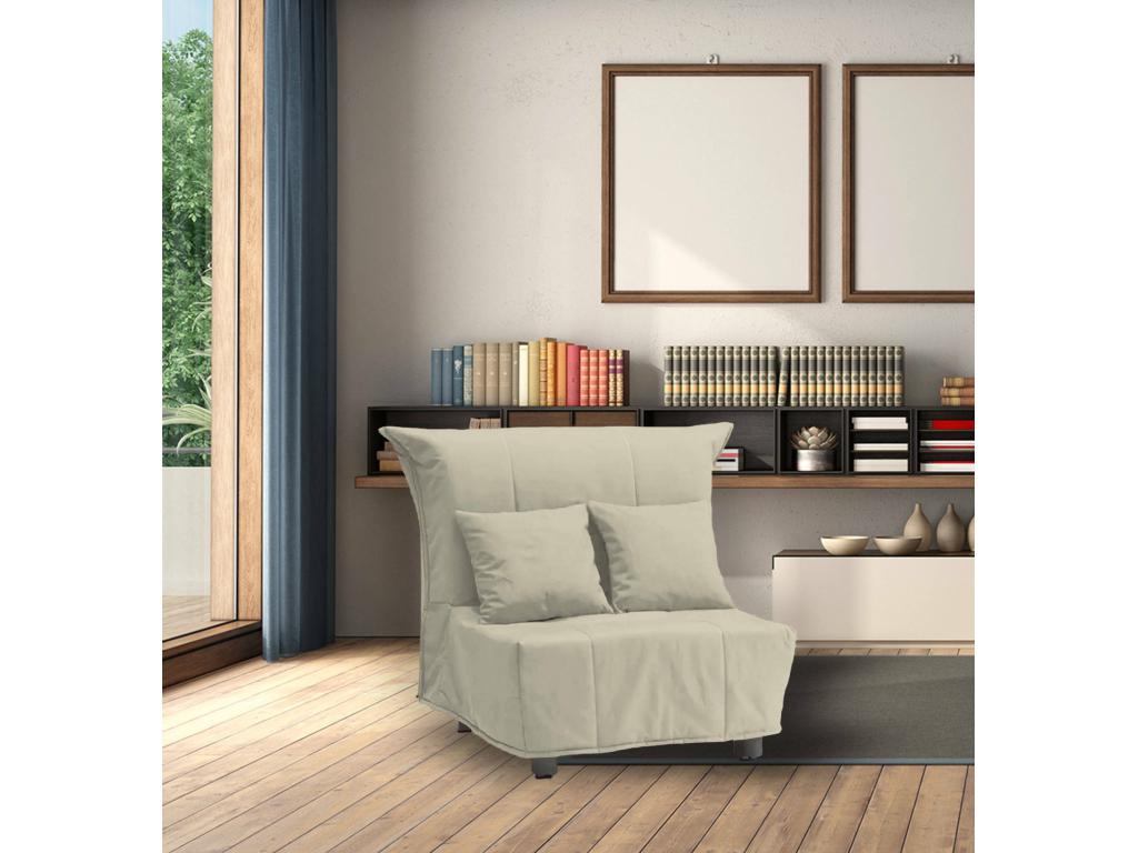 Cozetiq Sofá Cama - Sofá individual - 100 por ciento Made in Italy - Sillón de salón con apertura para carrito - de tejido acolchado - con cojines incluidos - 85x90h85 cm - Beige
