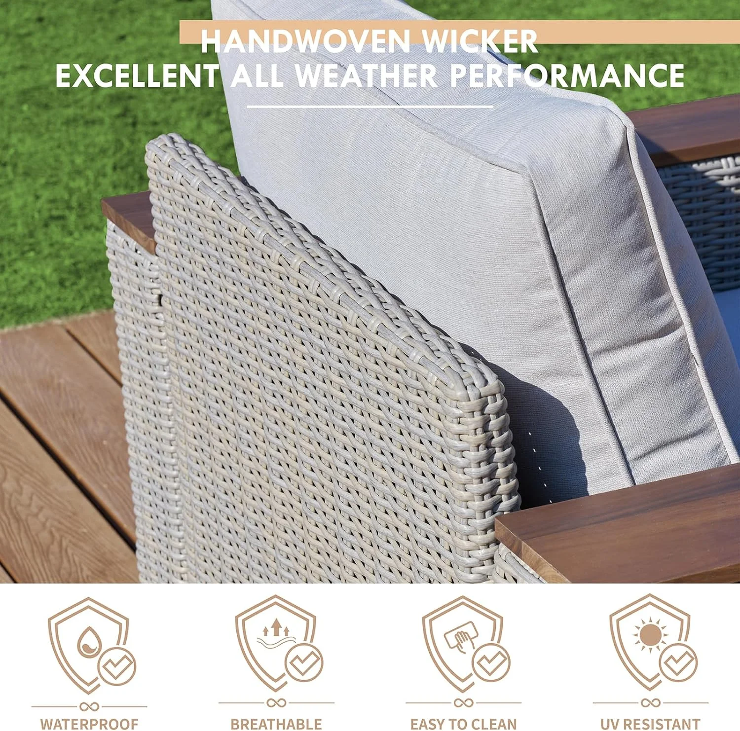Jocisland Patio Furniture Set, 6 Piece Modular Rattan Outdoor Sectional Set with Washable Cushions, 3-Seat Outdoor Couch, 1 Loveseat, 1 Single Chair for Lawn Deck Backyard Garden, Beige - Image 11
