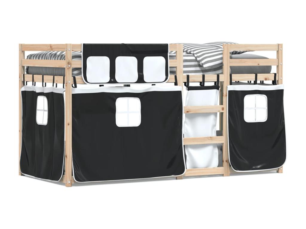 Litera con cortinas madera maciza Joliven y negro 80x200 cm