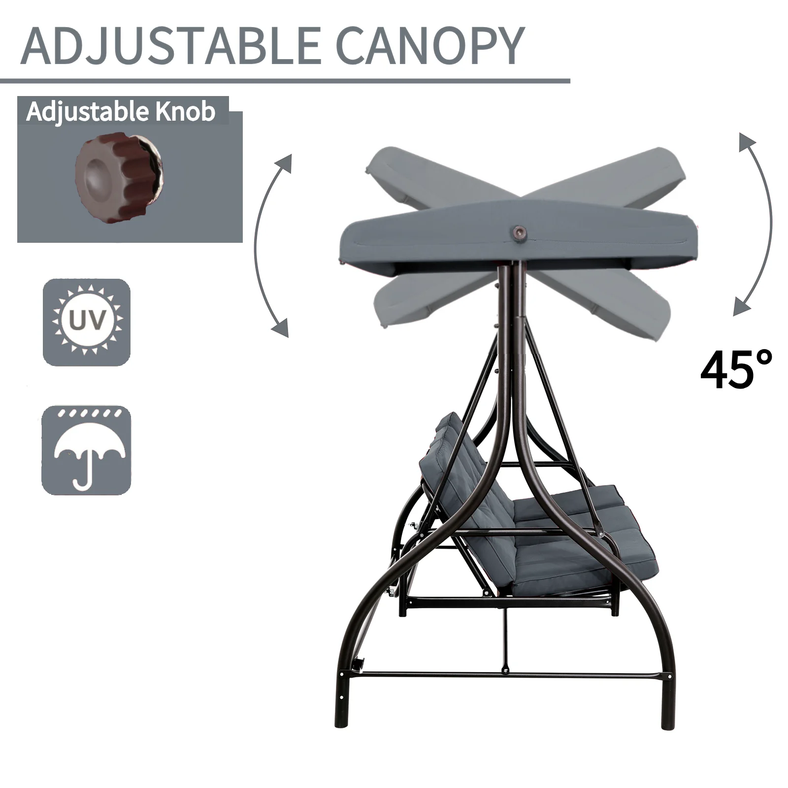 Arlopu 3 Person Porch Swing Outdoor Converting Canopy Swing Glider with Canopy - Image 18