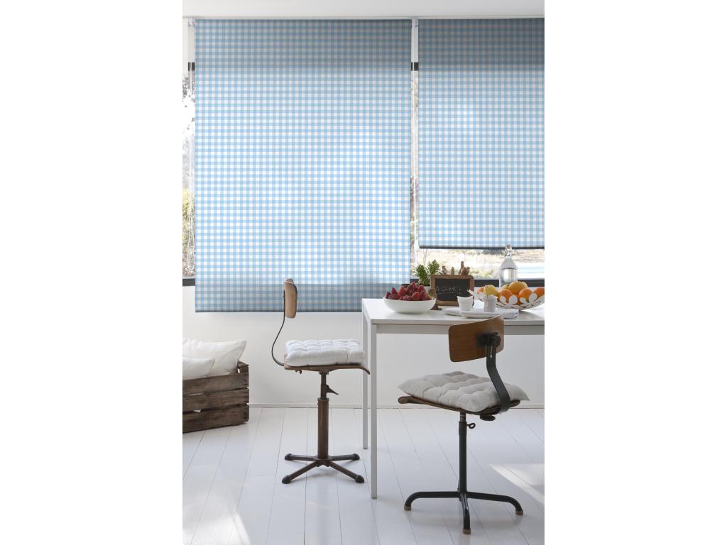 Casaplu | Estores Personalizados de COCINA | 150 x 180 cm (Ancho por Alto) Tamaño de Tela 147 x 175 cm | Modelo Vichy-2 Color Celeste