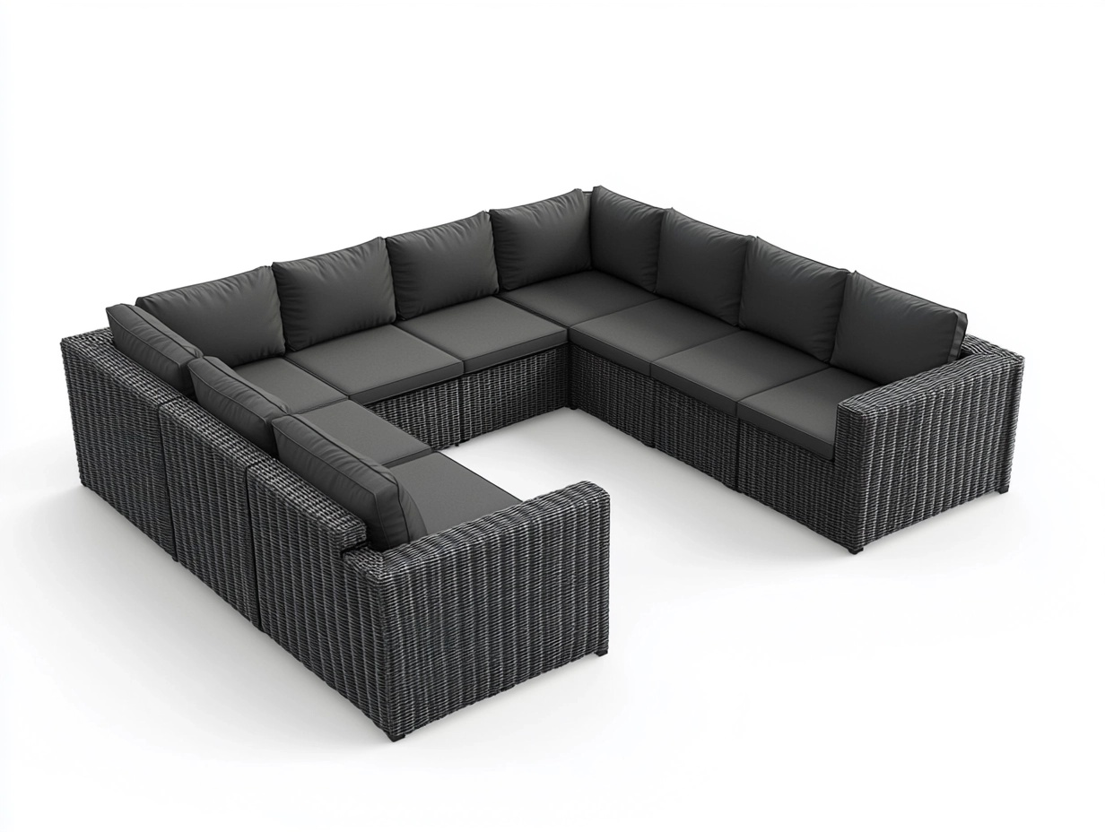 Sofá esquinero modular en L de mimbre sintético gris oscuro para jardín 320x250 cm estilo moderno resistente al agua KR5725186