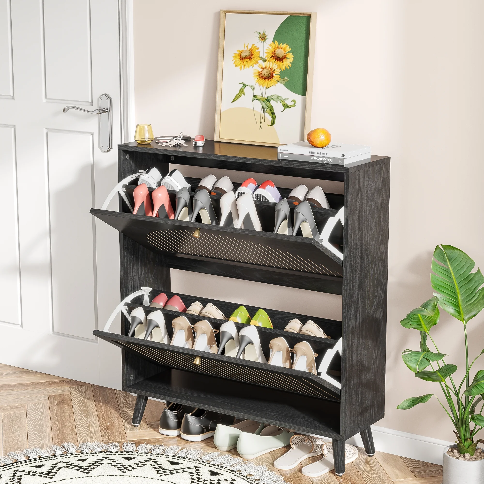 Shoe Storage Cabinet with 2 Flip Drawers, Modern Shoe Cabinet Storage for Entryway, Entryway Shoe Storage - Image 16
