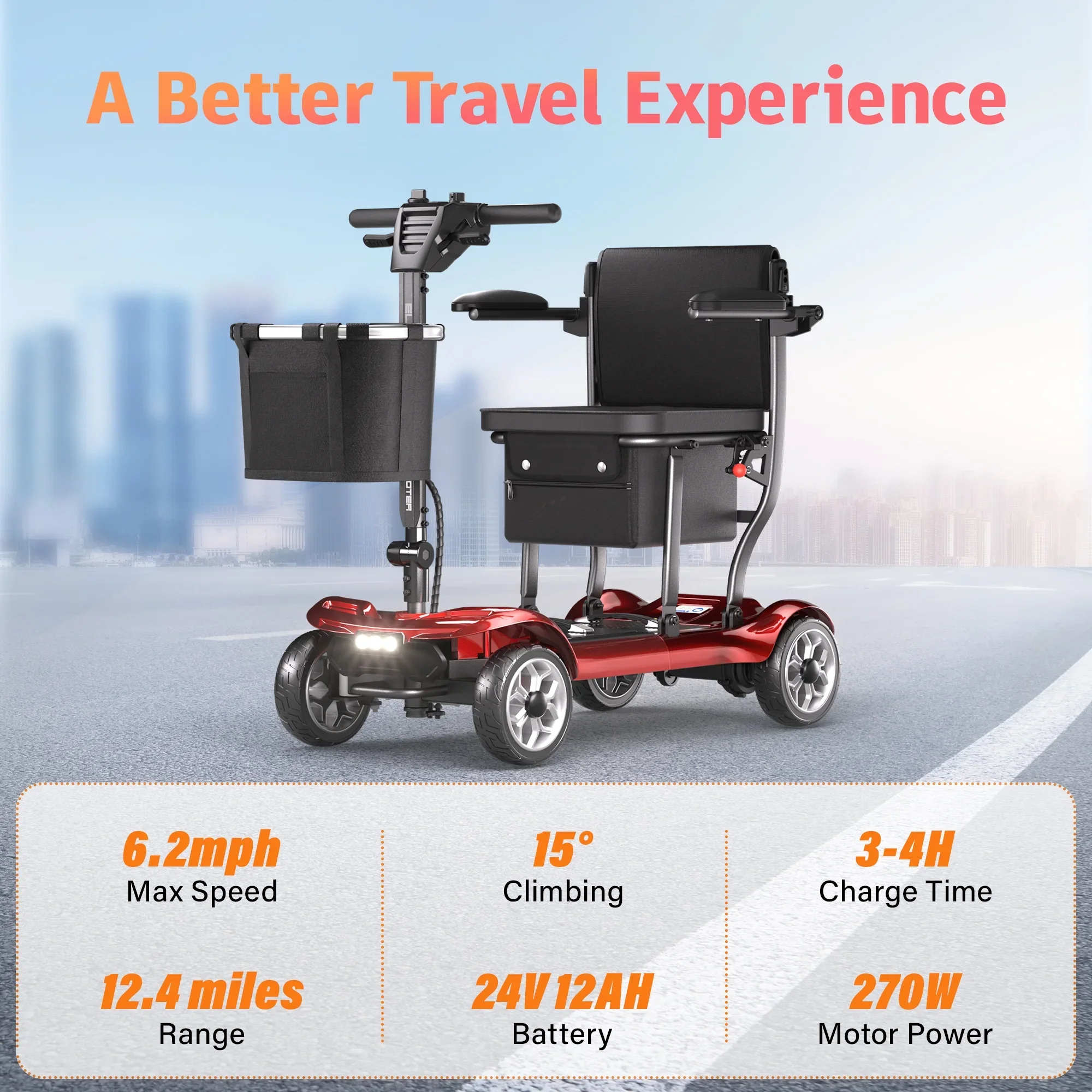 EAGLOG Light Weight 4 Wheels Mobility Scooter for Seniors, Electric Folding Wheelchair Device for Travel, Black