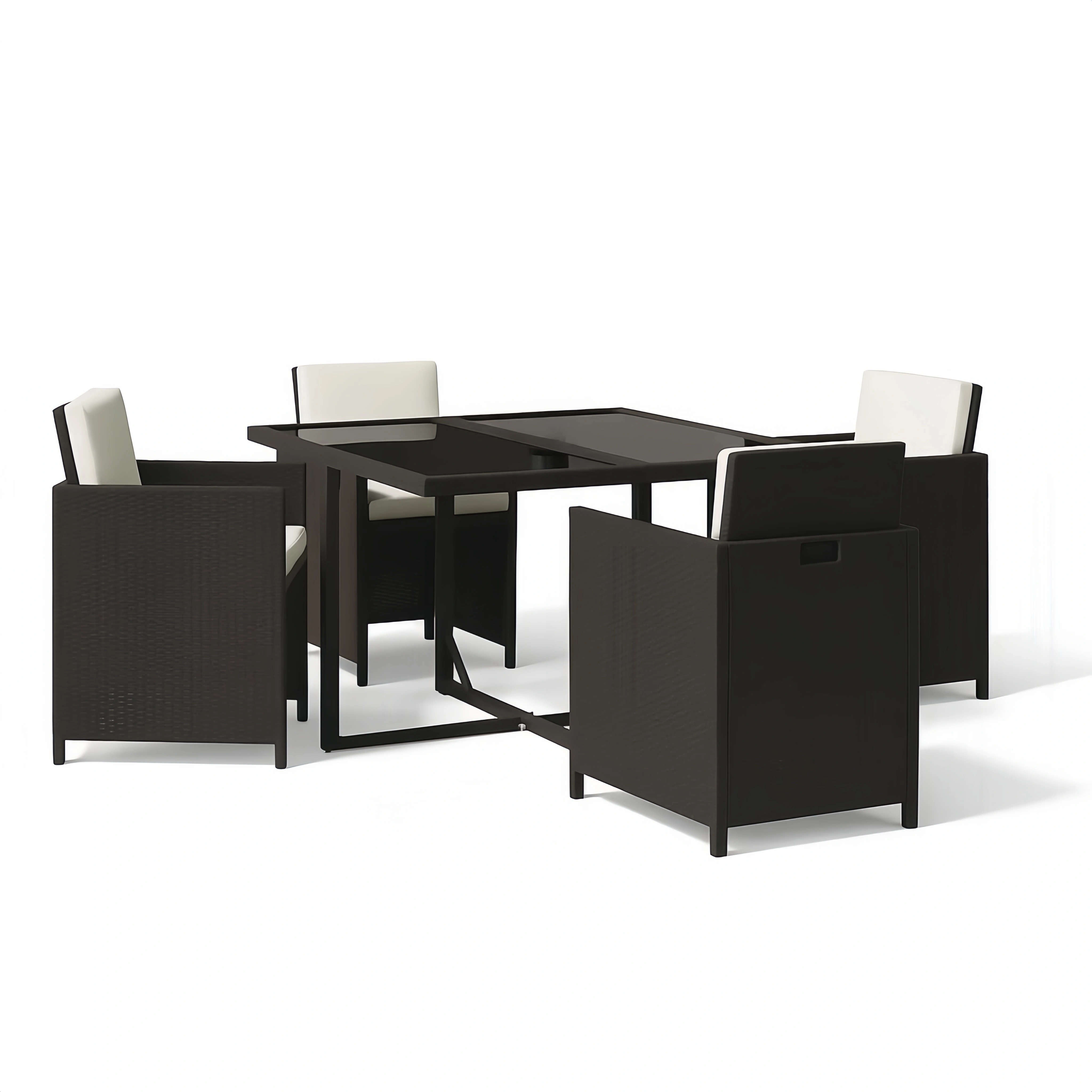 Conjunto de comedor de jardín para 4 personas,Ratán sintético negro con cojines beige y mesa de vidrio templado - IKZRSwk226Kz