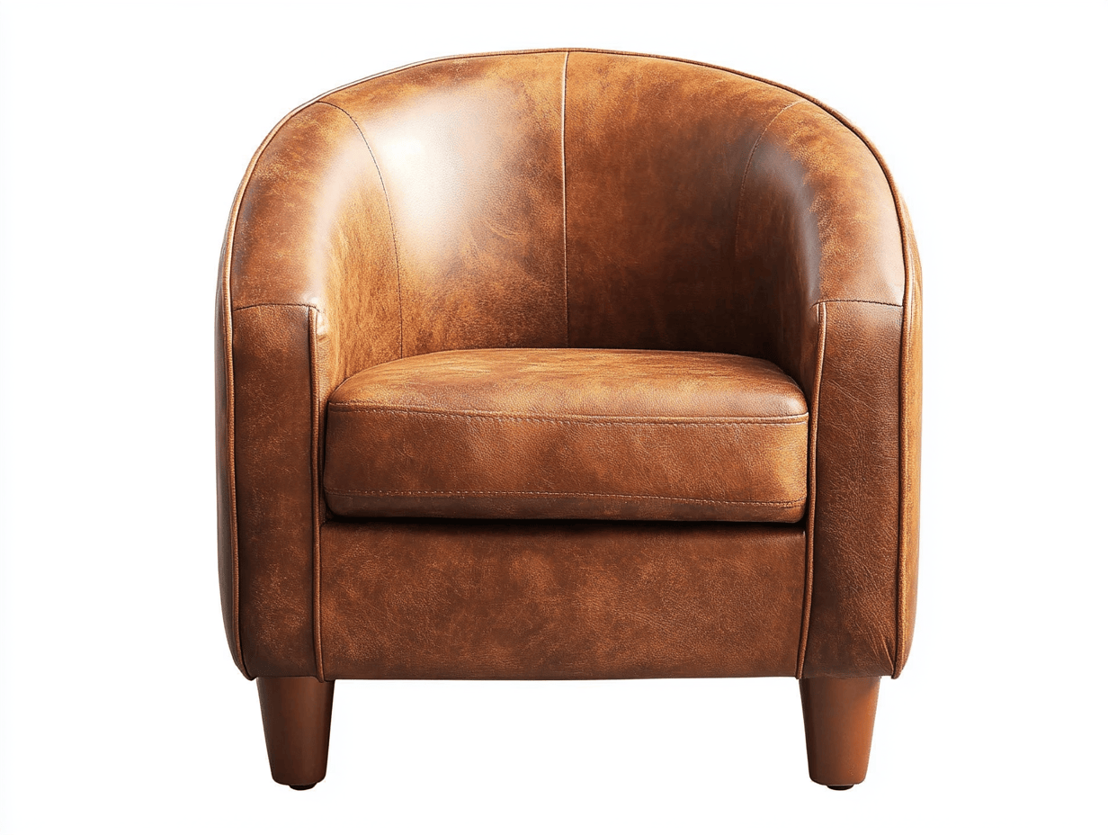 Sillón infantil tapizado 60×55×60 cm – piel sintética marrón – estilo club redondeado con respaldo envolvente