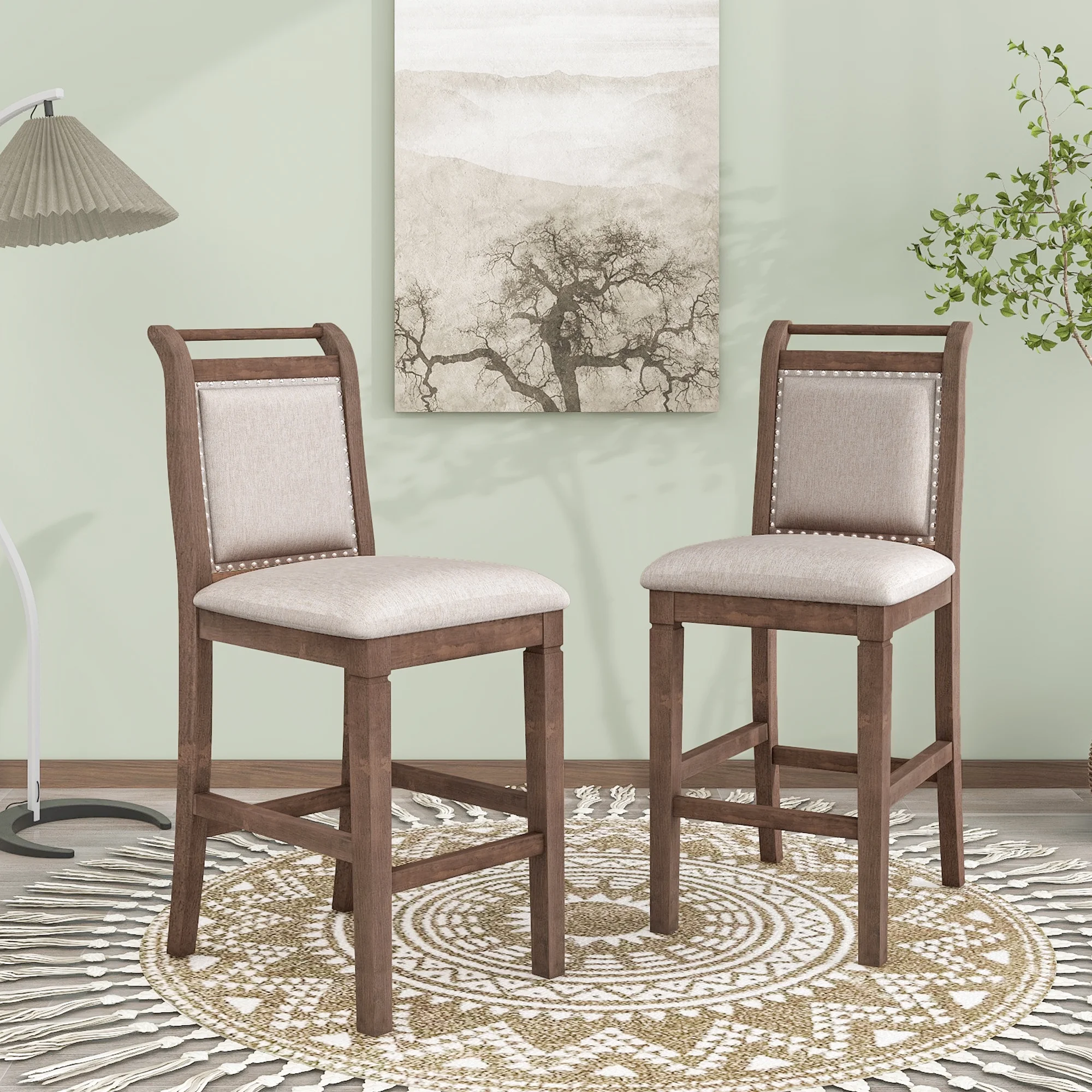 Harper & Bright Designs 3 Piece Wood Folding Dining Table Set Drop Leaf Table with 2 Padded Counter Height Dining Chairs for Small Place, Brown - Image 4