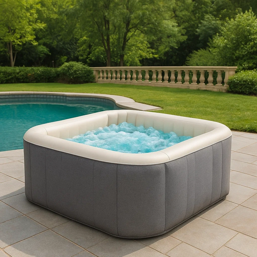 Spa hinchable,cuadrado,4 personas,PVC,gris y blanco diámetro 180x70 cm - es8XADnIBpPW
