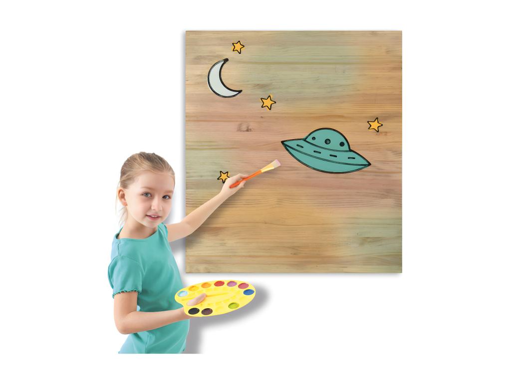 Cuadro Infantil de madera de pino para Pintar Ovni 60x70cm