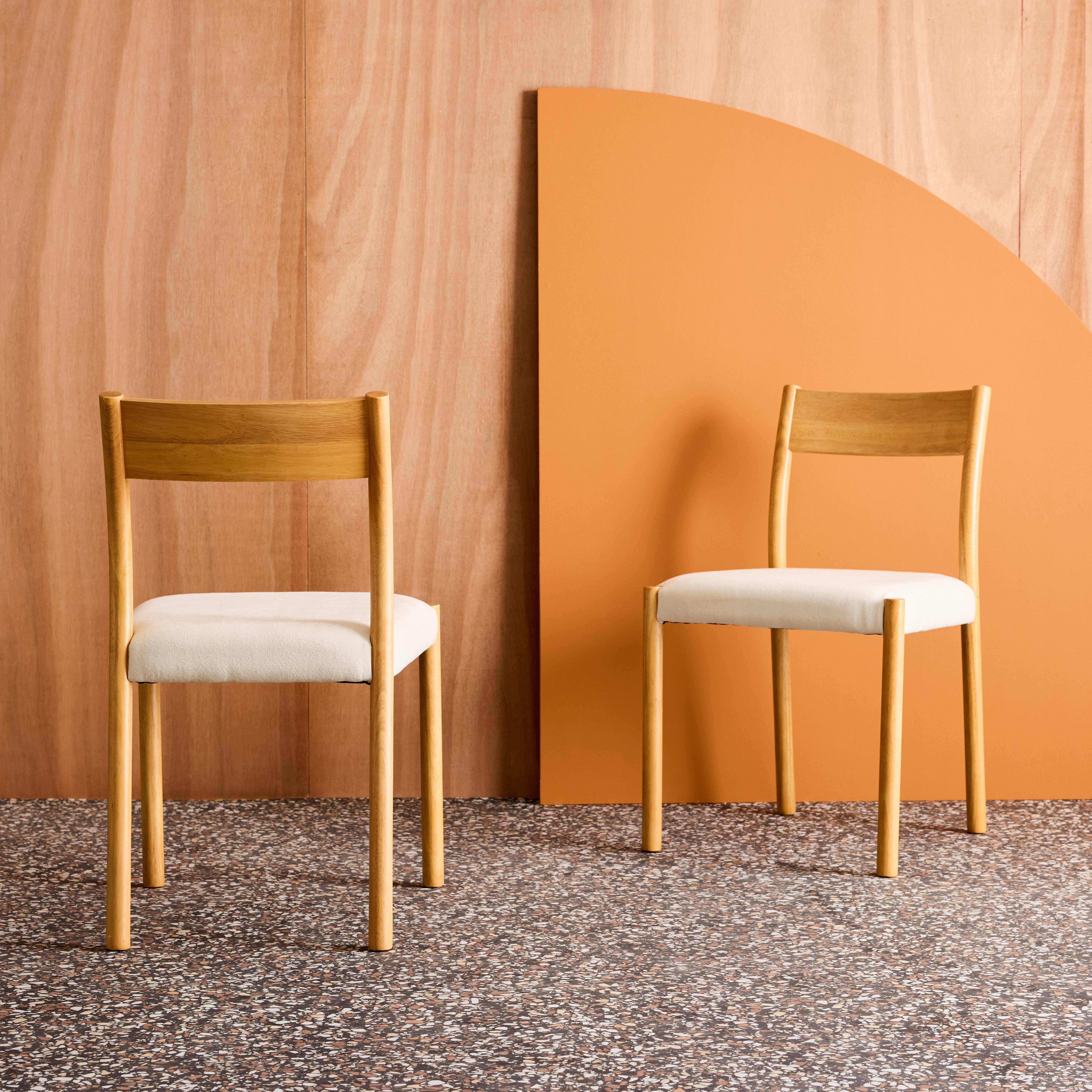 Ella - Silla bohemia de madera de hevea y tela simple, set de 2