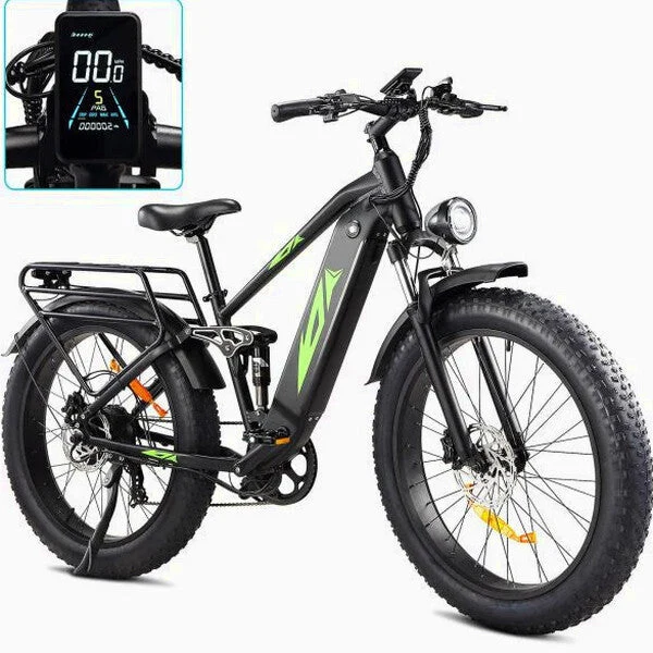 Adult Electric Bike 1000W 48V 17.5AH, 26 Fat Tire, Full Suspension, 7 Speed, 60 Miles Range - UL Certified Adult Electric Bike 1000W 48V 17.5AH, 26 Fat Tire, Full Suspension, 7 Speed, 60 Miles Range - UL Certified