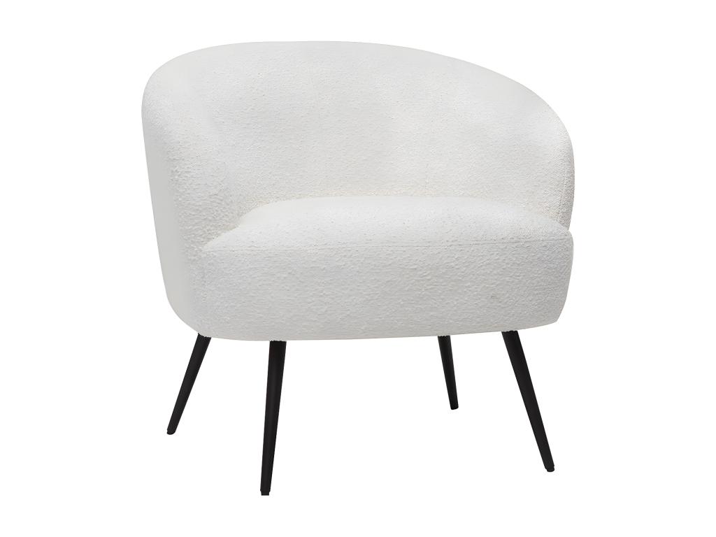 Sillón moderno de tela efecto borreguillo color crudo y metal negro Cozetiq